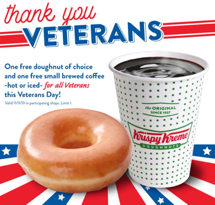 Free Doughnut & Coffee For Veterans On Veterans Day At Krispy Kreme