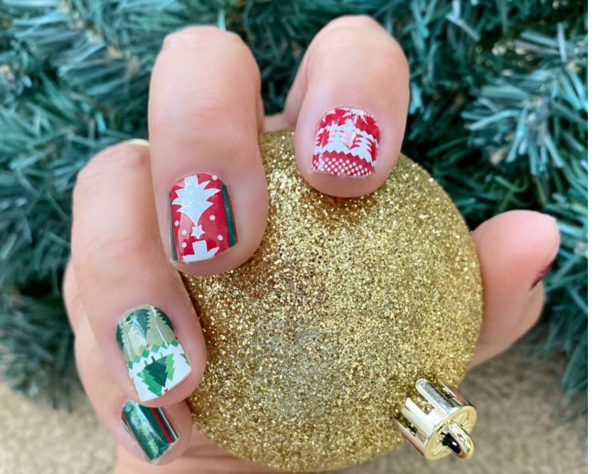 8. "Green, Red, and Gold Christmas Nail Wraps and Decals" - wide 9